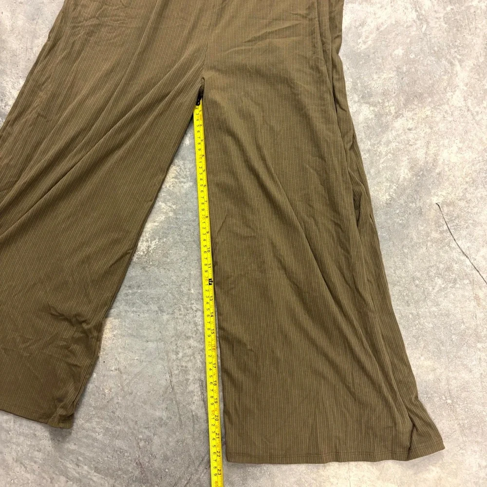 Zenana Womens Ribbed Wide Leg Jumpsuit Olive Green V Neck Sleeveless Plus 2X - Picture 5 of 9